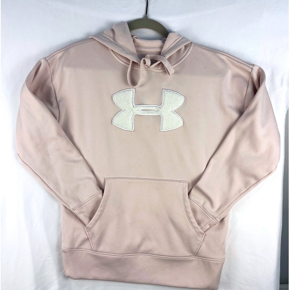 Under Armour Womens ColdGear Hoodie Pink Sherpa Logo XS Loose Fit Sweatshirt